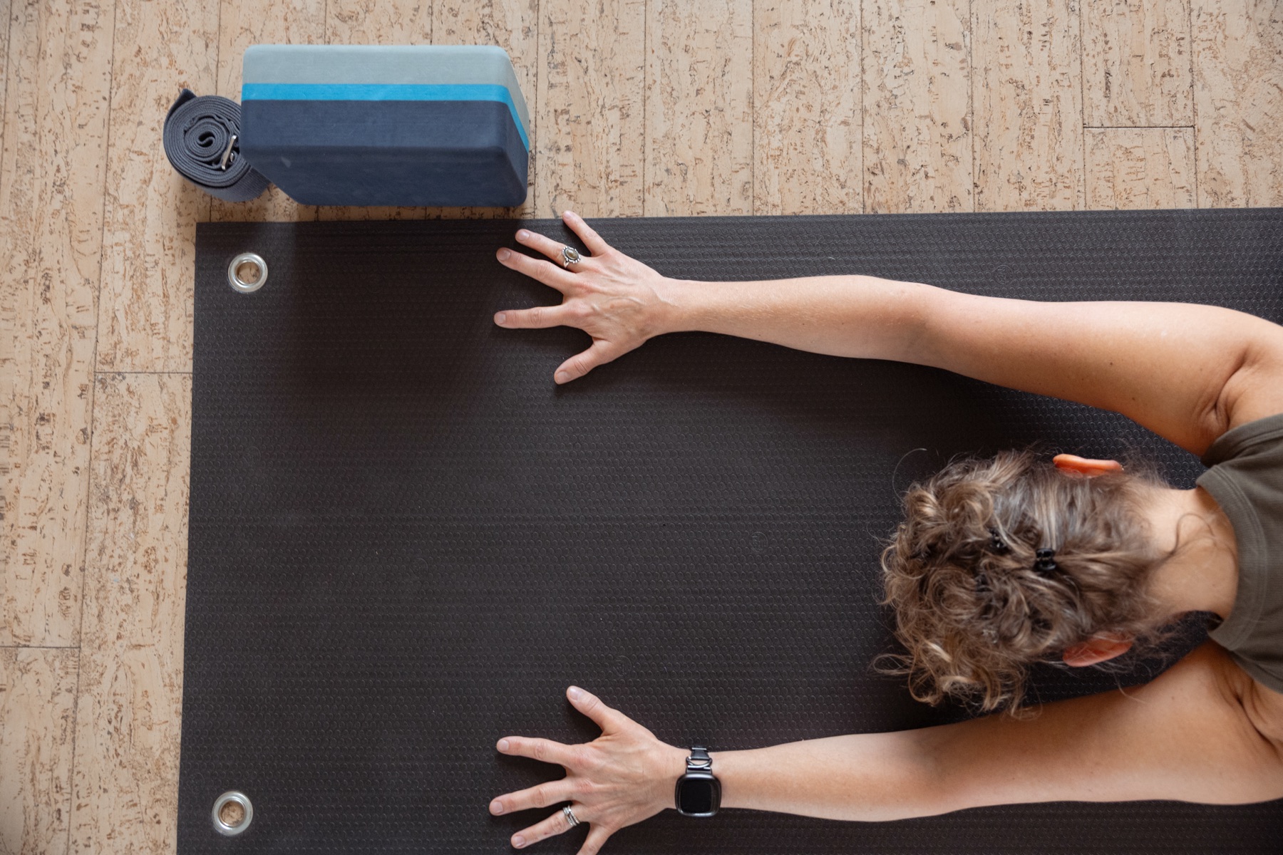 Overhead view of person on mat
